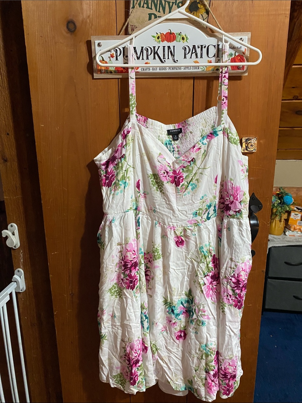 torrid White Floral Spaghetti Strap Dress with Pink Accents